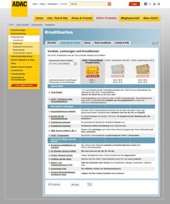 ADAC Clubmobil Prepaid Kreditkarte mit Guthabenverzinsung (Screenshot adac.de... am 28.12.2014)