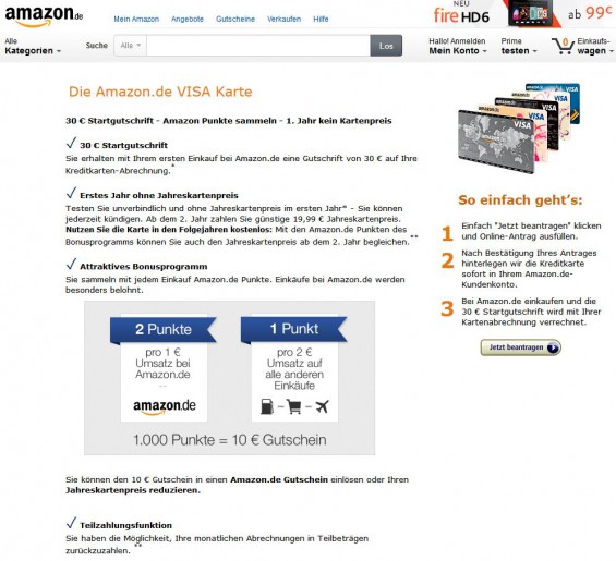 Die Amazon-Kreditkarte - Infos unter https://www.amazon.de/gp/cobrandcard/marketing.html (Screenshot vom 05.10.2014)