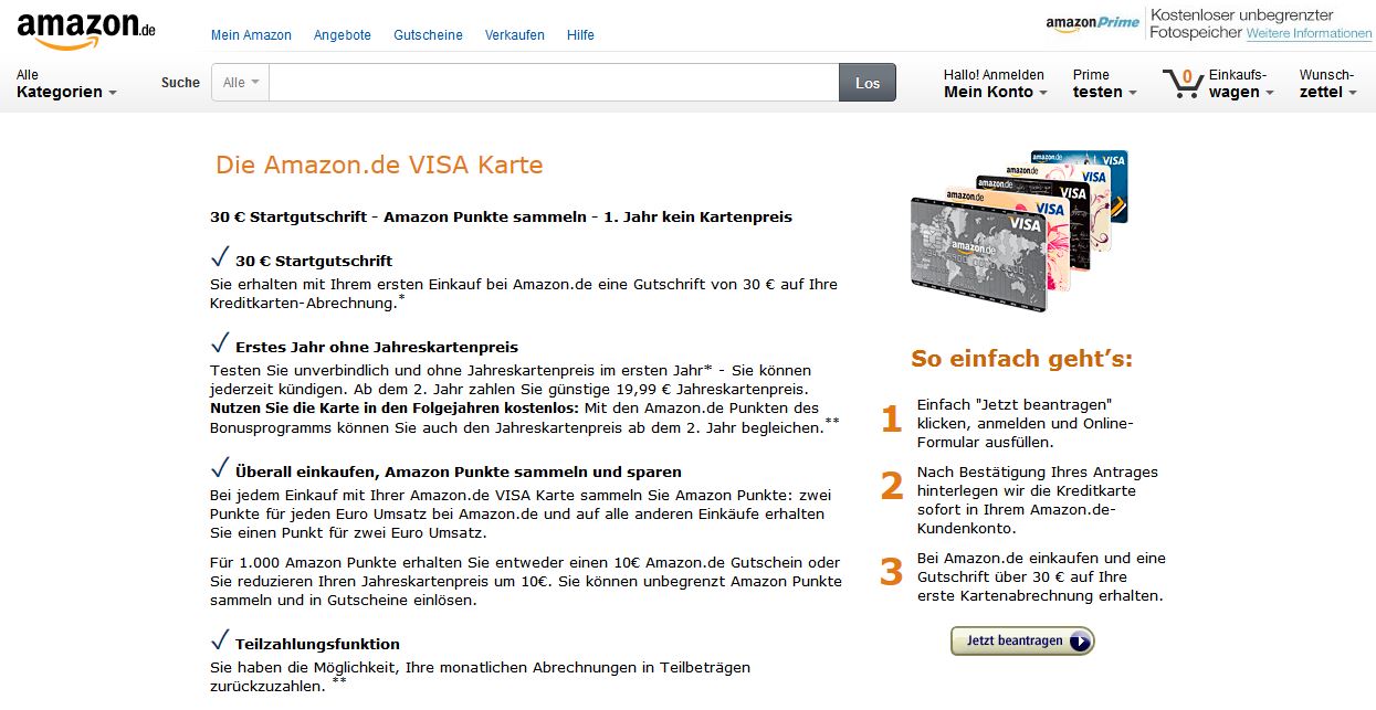 Die Amazon-eigene Bonuskreditkarte: Die "Amazon.de VISA Karte"