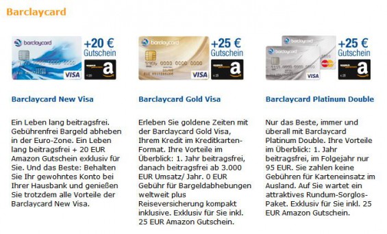 Barclaycard Kreditkarten bei Amazon mit Amazon Einkaufsgutschein