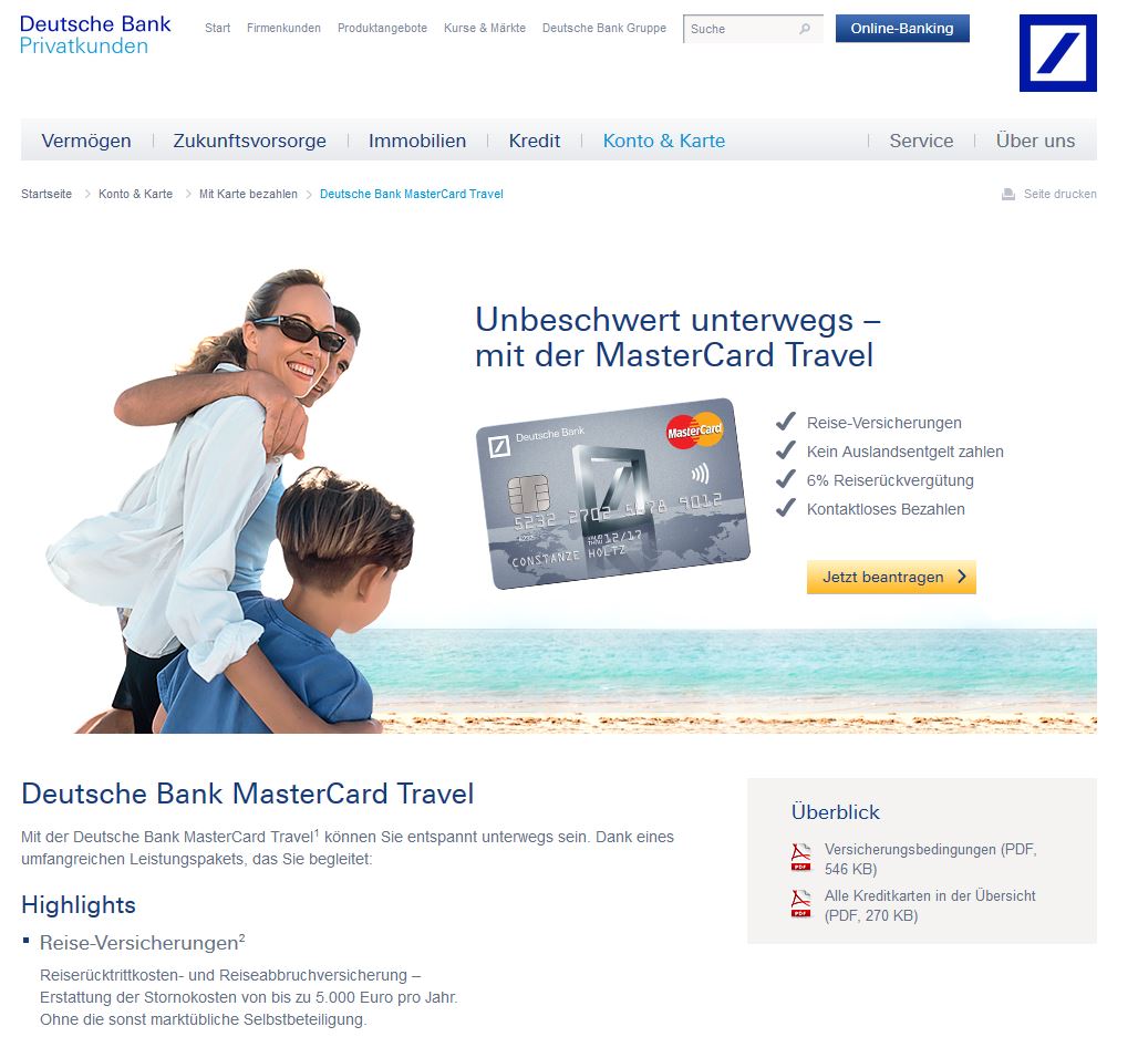 deutsche bank travel card versicherung