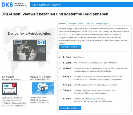 Vorteile der DKB-VISA-Card und des DKB-Cash-Kontos im Überblick (Screenshot www.dkb.de/privatkunden/dkb_cash/produktinfo/dkb_cash_weltweit/index.html am 21.12.2014)