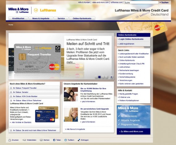 Miles & More MasterCard Creditcard - Website Screenshot