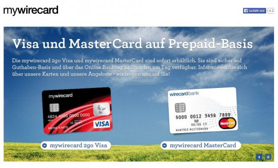 mywirecard: Visa-Card und MasterCard auf Prepaid-Basis: Erhältlich online oder im Handel (Screenshot mywirecard.de am 12.10.2014)