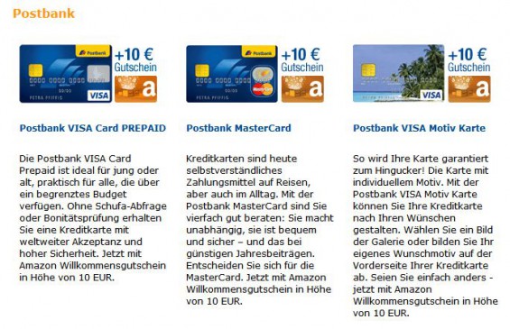 Postbank Kreditkarten bei Amazon